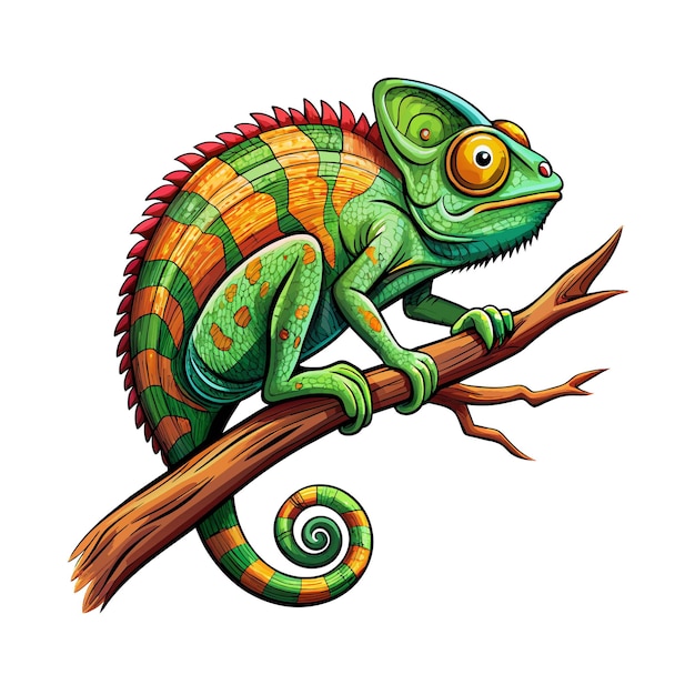 Vector lifelike chameleon against white