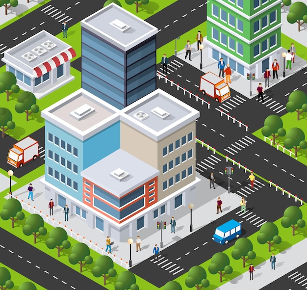 Lifestyle scene urban Isometric 3D illustration of a city