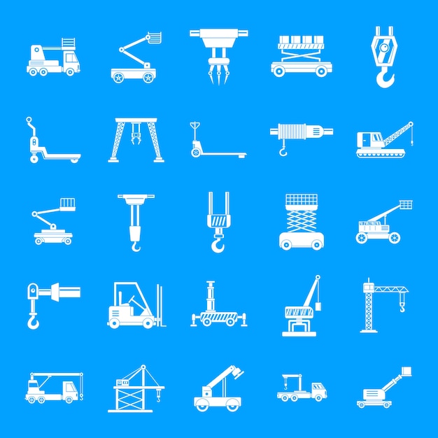 Lifting machine icons set, simple style