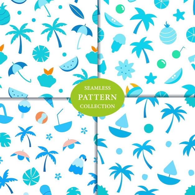 Vector light blue drawing tropical summer seamless pattern background design