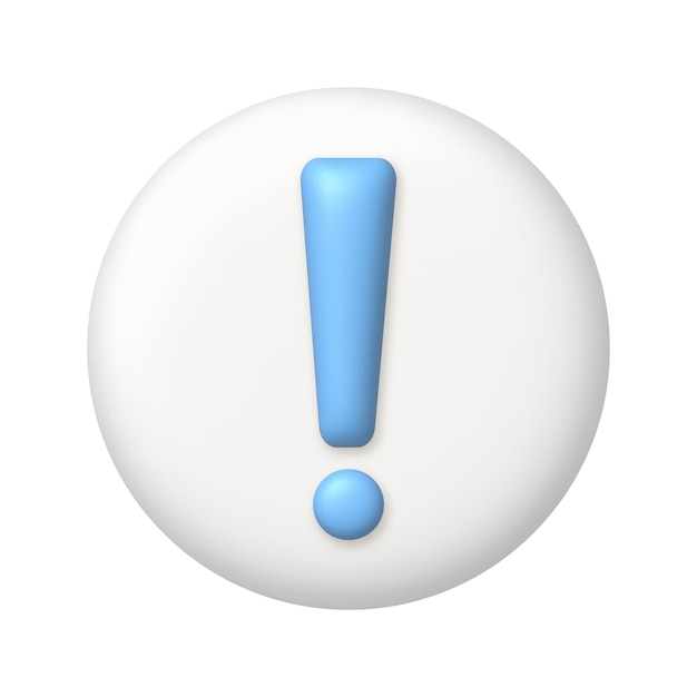 Light blue exclamation mark symbol on white button 3d realistic vector design element