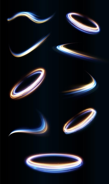 Light blue and yallow Twirl. Curve light effect of blue, gold line. Wind light effect png.