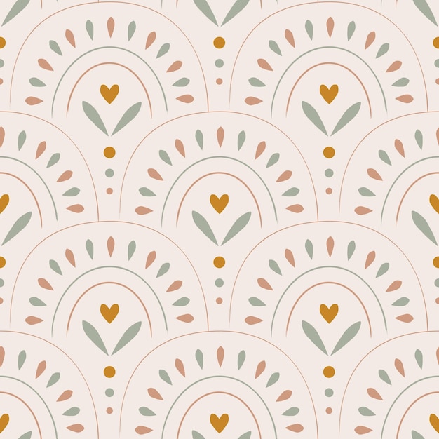 Light boho seamless pattern with arches Vector background in modern bohemian style perfect for scrapbooking textile wrapping paper and stationery for kids and adultsx9