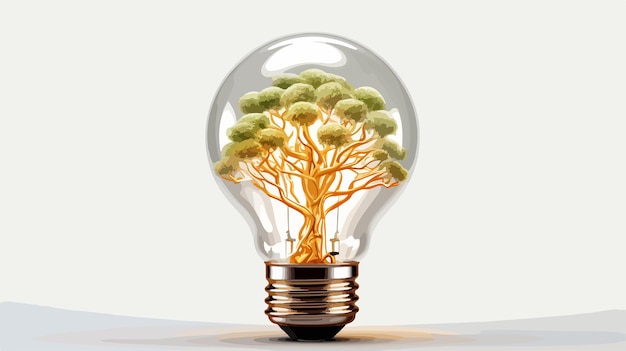 Vector light bulb brain tree concept