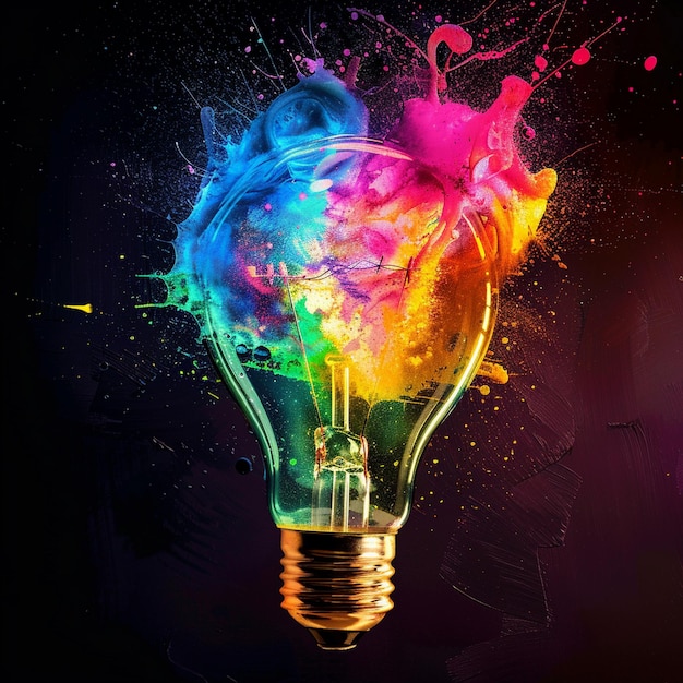 Light bulb explodes with vibrant colors