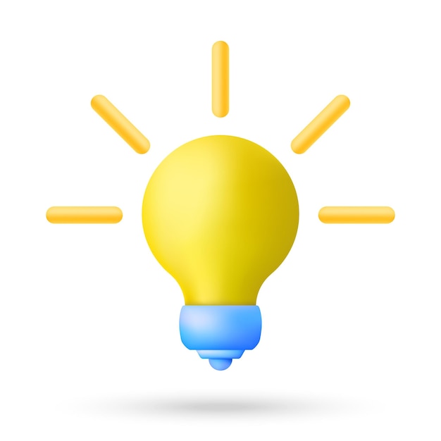 Light bulb icon in 3d minimal cartoon style Idea symbol Vector illustration