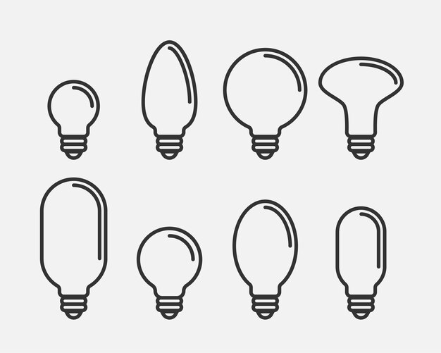 Light bulb icon vector. Llightbulb idea logo concept. Set lamps electricity icons web design element. Led lights isolated silhouette.