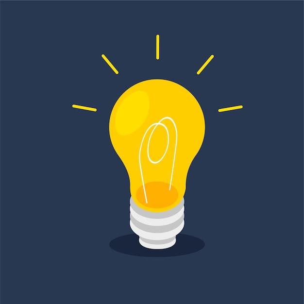 Light bulb icon with rays shine. Idea and creative thinking concept. Vector illustration isolated.