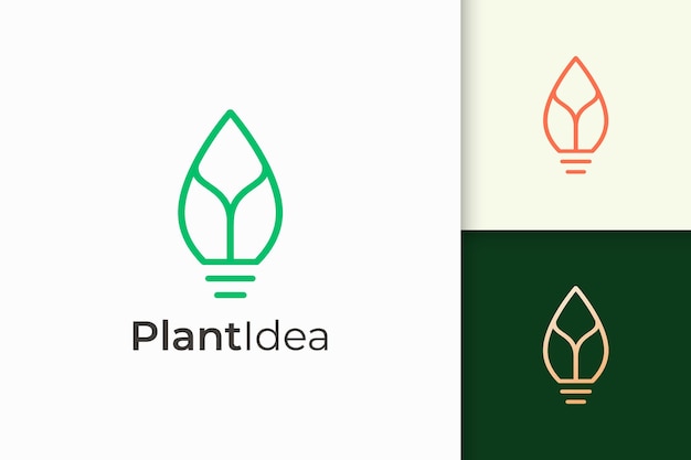 Light bulb and leaf logo in simple and modern style represent fresh idea