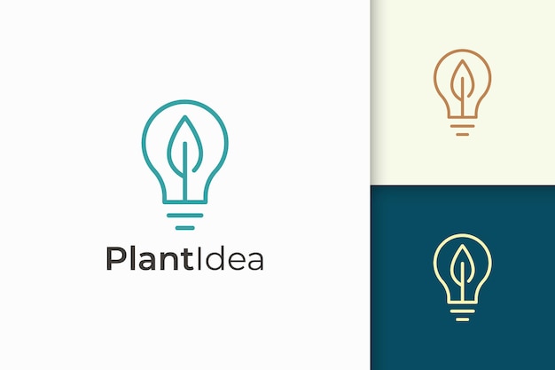 Light bulb and leaf logo in simple style represent energy and innovation