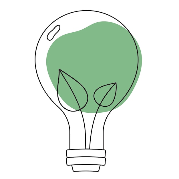 Light bulb in line art simple style with plant inside. Green eco energy concept. Lamp Ecology Logo. Save energy. Simple eco icon in trendy modern style.