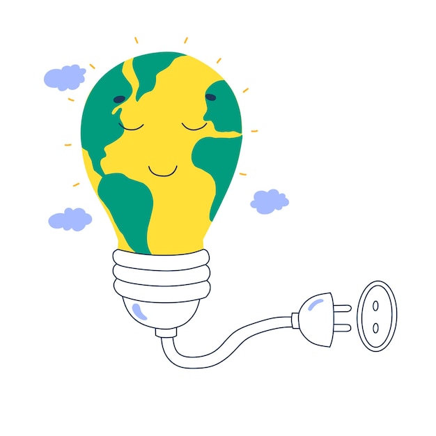 Light bulb line icon vector Planet earth