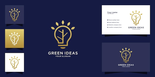 Light bulb logo with leaf design and line art style