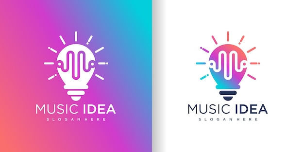 Light bulb logo with music design concept Premium Vector