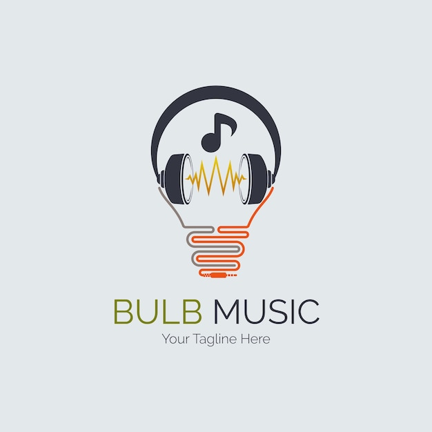 light bulb music earphone logo design template for brand or company and other