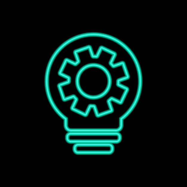 Light bulb neon icon vector.  Light Bulb icon, Idea, solution, thinking icon with settings sign.