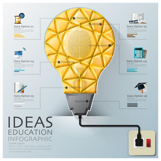 Vector light bulb three dimension polygon idea and education infographic