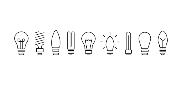 Light bulb vector icon lamp set outline design creative idea symbol line art