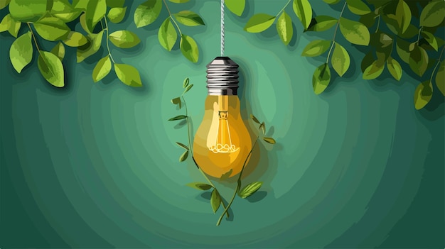 a light bulb with leaves on a green background