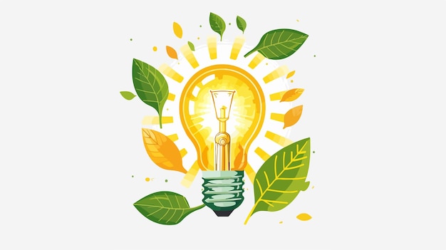 a light bulb with leaves and a yellow light on it