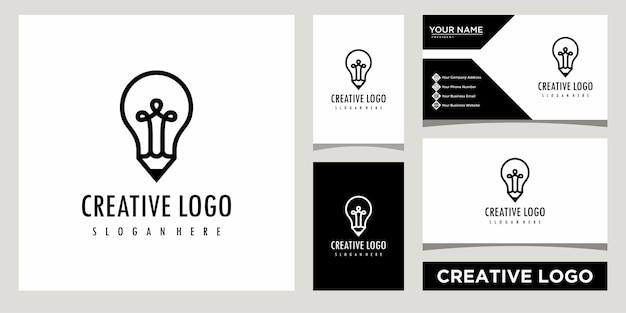 light bulb with pen business logo design template with business card design