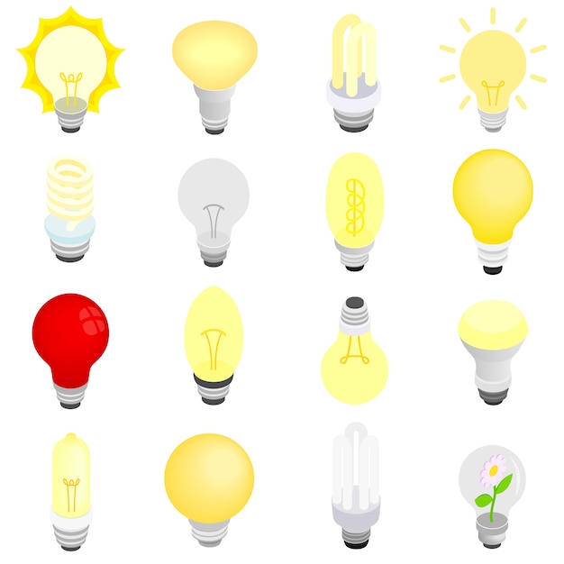 Light bulbs icons in isometric 3d style isolated on white