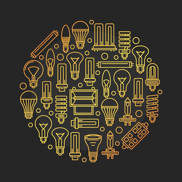 Light bulbs vector concept round modern illustration in thin line style