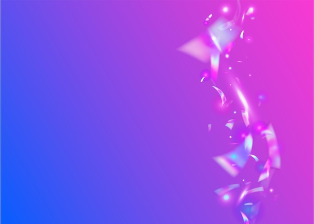 Vector light confetti. purple disco background. carnival tinsel. modern foil. neon glitter. surreal art. party prismatic gradient. blur banner. pink light confetti