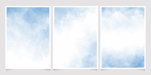 Light cyan blue watercolor wet wash splash 5x7 invitation card background template collection