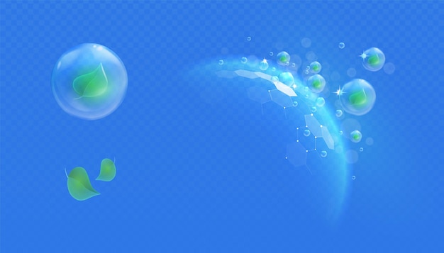 Light effect air flow fresh and mint bubbles Shield dome with menthol leaf bubbles Bubble force field for fresheners cleaners giving menthol flavor Vector illustration