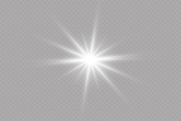 Light effect. Bright Star. Light explodes on a transparent background. Bright sun