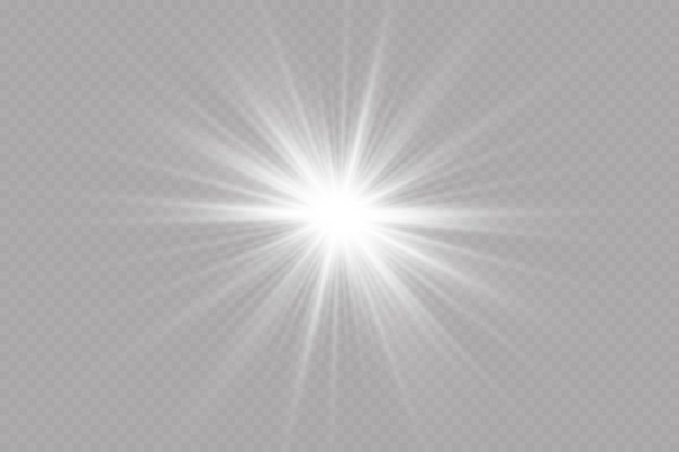 Light effect. Bright Star. Light explodes on a transparent background. Bright sun