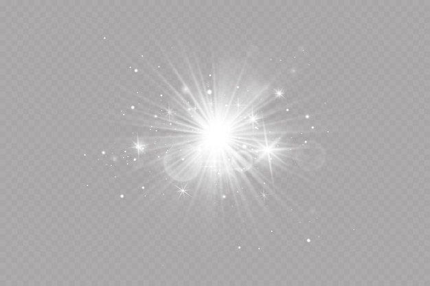 Light effect. Bright Star. Light explodes on a transparent background. Bright sun