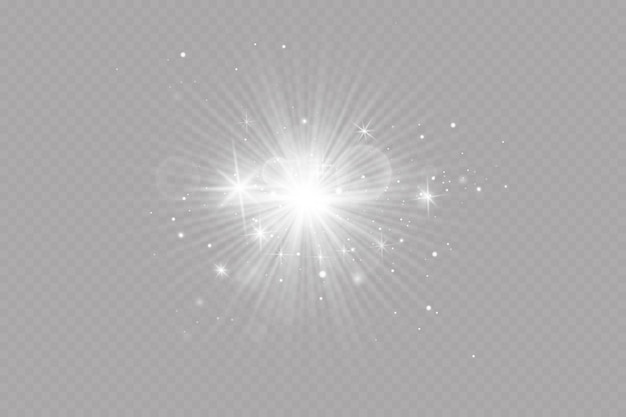 Light effect. Bright Star. Light explodes on a transparent background. Bright sun