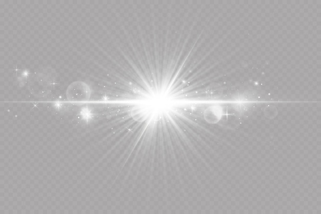 Light effect. Bright Star. Light explodes on a transparent background. Bright sun