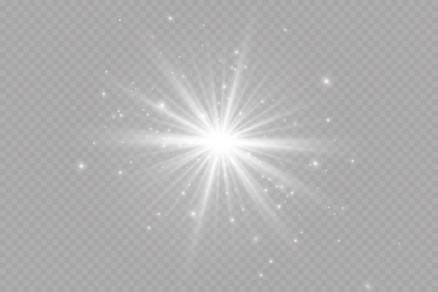 Light effect. Bright Star. Light explodes on a transparent background. Bright sun.