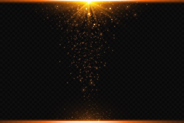 Vector light effect golden bright star yellow sun starlight sparkling light dust