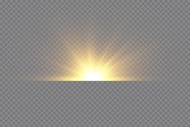 Light effect. Golden bright star, yellow sun. Starlight.