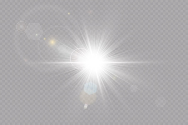 Light effect. Golden bright star, yellow sun. Starlight.