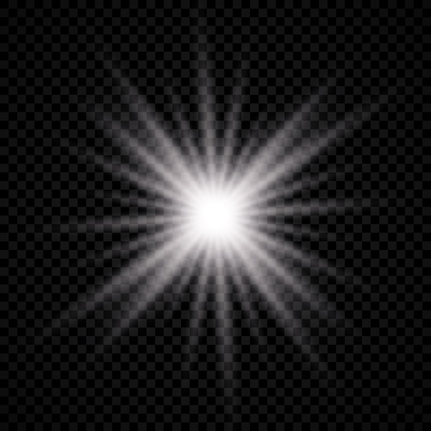 Light effect of lens flare. White glowing light explodes with starburst effects and sparkles on a transparent background. Vector illustration