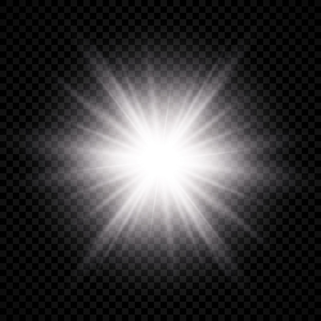 Light effect of lens flare. White glowing light explodes with starburst effects and sparkles on a transparent background. Vector illustration