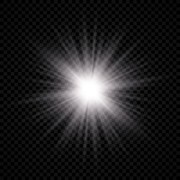 Light effect of lens flare. White glowing light explodes with starburst effects and sparkles on a transparent background. Vector illustration