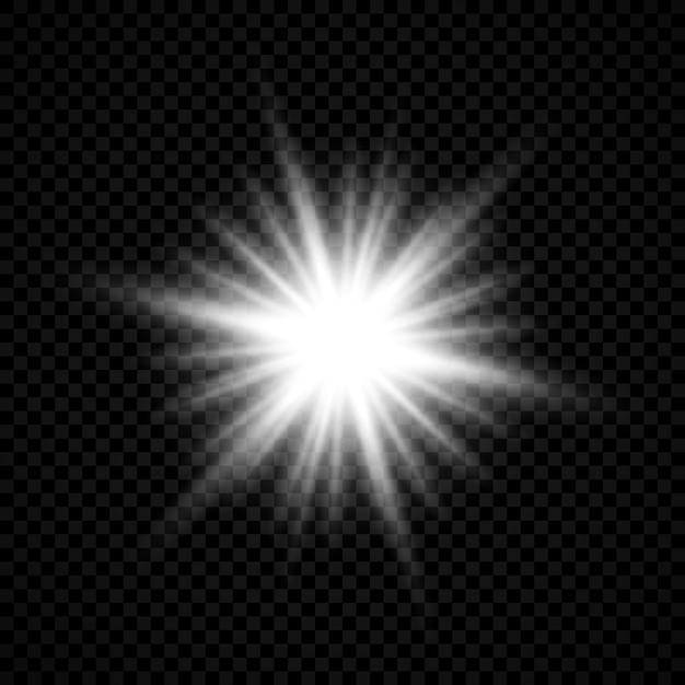 Light effect of lens flares. White glowing lights starburst effects with sparkles on a transparent background. Vector illustration