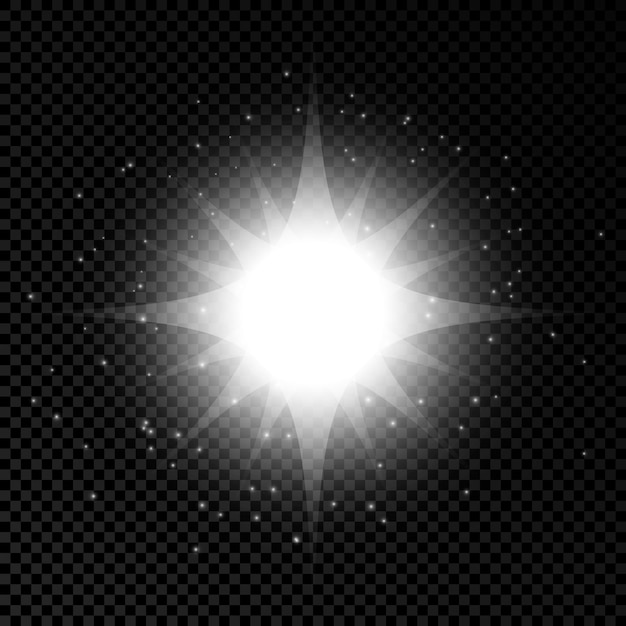 Light effect of lens flares. White glowing lights starburst effects with sparkles on a transparent background. Vector illustration