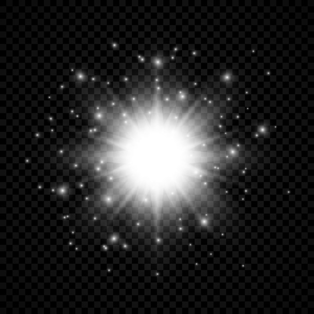 Light effect of lens flares. White glowing lights starburst effects with sparkles on a transparent background. Vector illustration