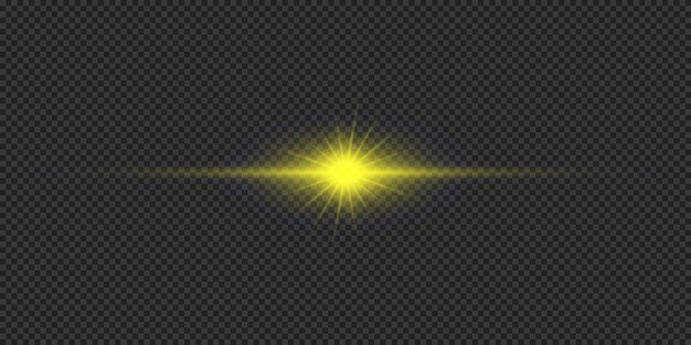 Vector light effect of lens flares yellow horizontal glowing light starburst effect with sparkles