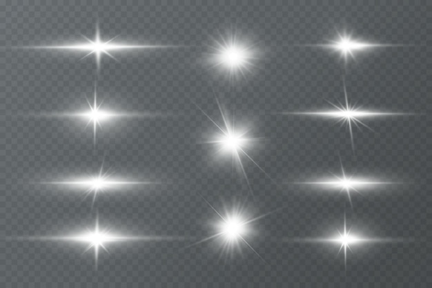 Light effect of transparent stars. Starlight effect, flare.Bright stars.Particles of light.