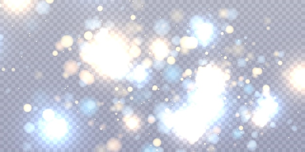 Light effect with many shimmering highlights on a transparent background. Abstract bokeh lights.