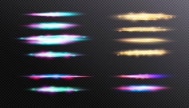 Light effects set of light lines isolated on transparent background. Light lines.