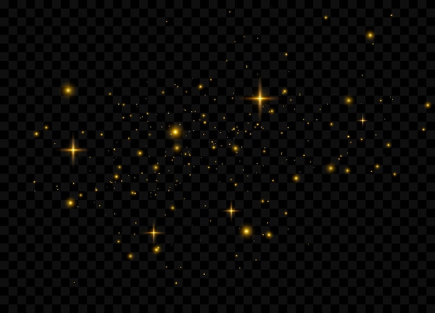 Light glow effect stars. Vector sparkles on transparent background. Christmas abstract pattern. Sparkling magic dust particles.